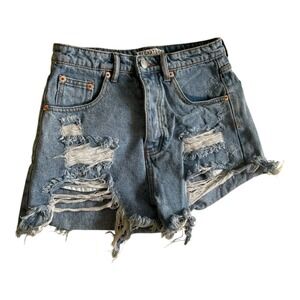 Signature 8 Womens Blue Denim High Rise‎ Button Fly Cut Off Jean Shorts Sz S